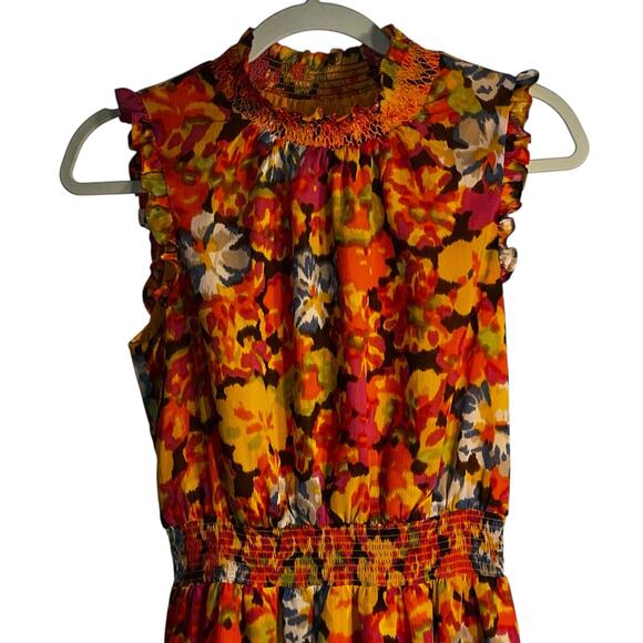 J.Crew Smocked Waist Sleeveless Midi Dress Sunset Floral Print XS NWT - Picture 3 of 9